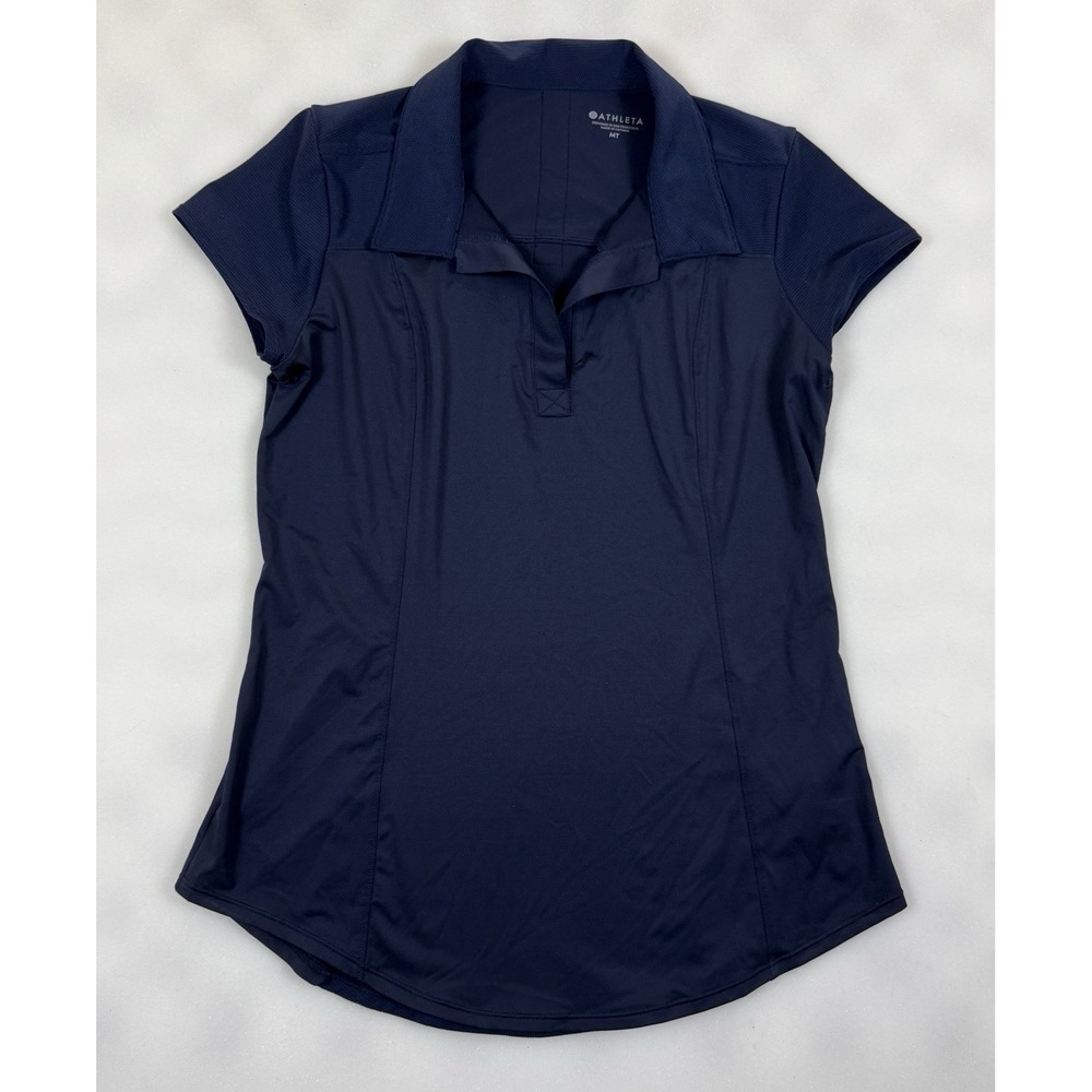 Athleta Everyday Polo Tee Medium Tall MT Short Sleeve Collared Blue Shirt